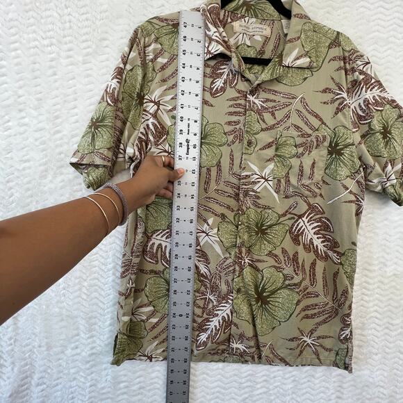Island Republic Shirt Mens Large Green Tan Floral 100% Silk Hawaiian Vacation - Picture 12 of 12